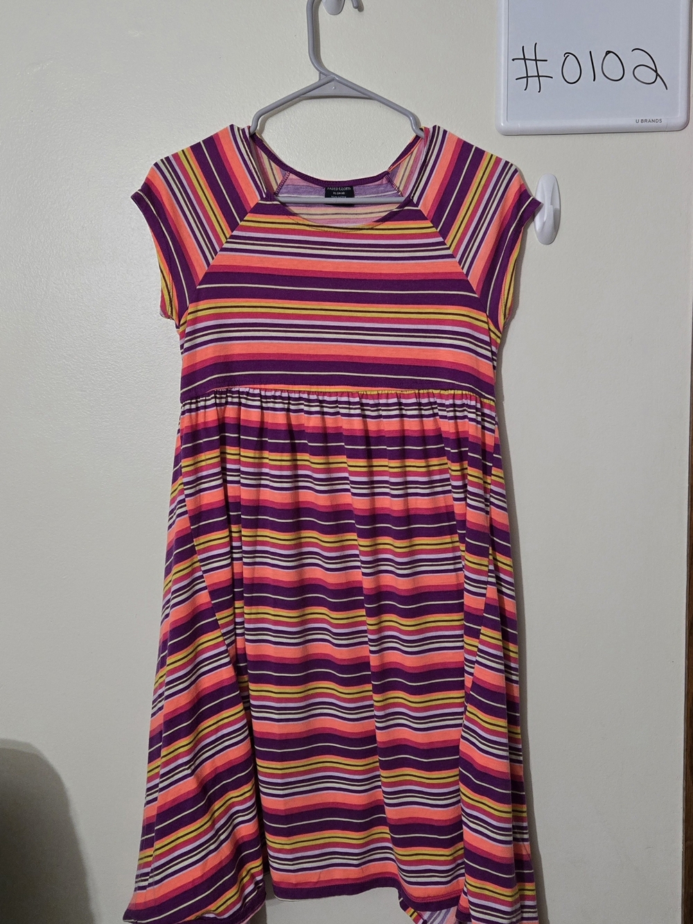 Faded Glory XL (14/16) Pink, Purple & Yellow Striped Knit Dress #0102